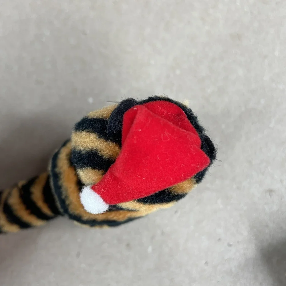 Vintage Tiger Pencil Hugger Clip On Wearing A‎ Red Santa Hat Plush 80s 90s